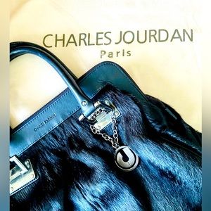 Charles Jourdan Paris Black Real Fur Handbag with Duster 🌟🌟🌟